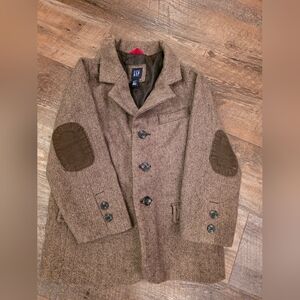 GAP Kids Brown Herringbone Peacoat with Dark Brown Elbow Patches Size 5